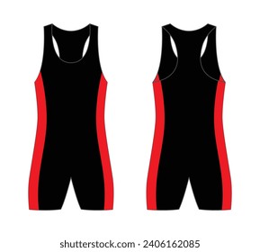 Black-Red Wrestling Singlet Design On White Background.Front and Back View, Vector File.