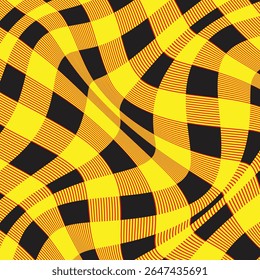 preto, vermelho e amarelo Lumberjack Plaid onda sem emenda distorcendo Vetor padrão.