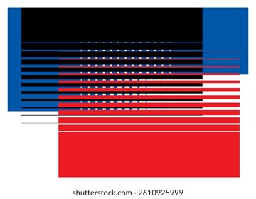Black-red-blue background with a striped pattern of retro lines for advertising, posters. Abstract graphics. The basis for Neoconstructivism or modernist collage.