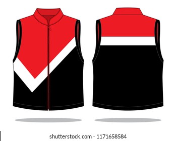 Black-Red-White Vest Design on White Background. Front and Back Views, Vector File.