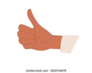 Mano de piel negra de un hombre que muestra el gesto del pulgar arriba, aprobando el olor. OK, Like y Yes sign. Buena retroalimentación positiva. Concepto de acuerdo. Ilustración vectorial plana coloreada aislada en fondo blanco