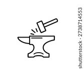 Blacksmith anvil and hammer black and white vector icon for metalwork and steel construction industry