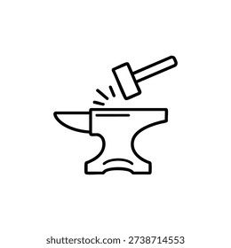 Blacksmith anvil and hammer black and white vector icon for metalwork and steel construction industry