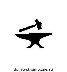 Blacksmith anvil with hammer for industrial logo design