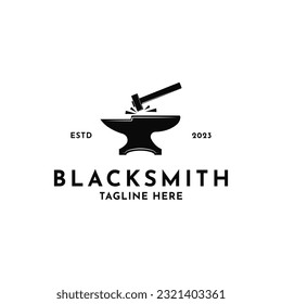 Blacksmith anvil with hammer vintage retro hipster logo design