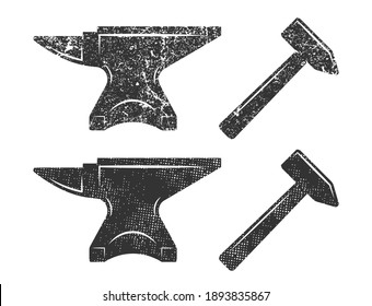 Blacksmith anvil icon shape symbol. Iron smith workshop logo sign. Vector illustration image. Isolated on white background.