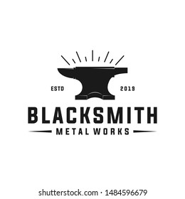 Blacksmith anvil retro hipster logo design. Iron works, metal works retro logo