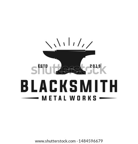 Blacksmith anvil retro hipster logo design. Iron works, metal works retro logo