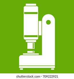 Blacksmith automatic hammer icon white isolated on green background. Vector illustration