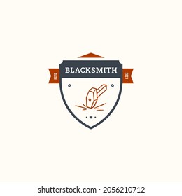 Blacksmith Badge Logo Premium Vector