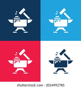 Juego de iconos mínimo de cuatro colores azul y rojo herrero