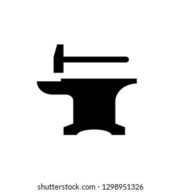 Blacksmith Crafting Anvil with Hammer Flat Vector Icon for Games and Websites - Vector 