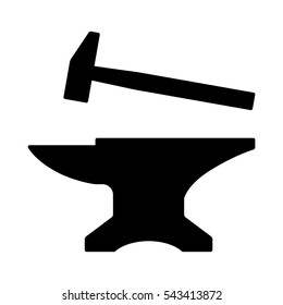 Blacksmith crafting anvil with hammer flat vector icon for games and websites
