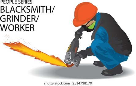blacksmith doing grinding iron at work