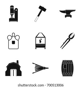 Blacksmith equipment icon set. Simple set of 9 blacksmith equipment vector icons for web isolated on white background