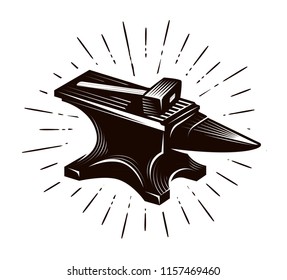 Blacksmith, forge. Anvil and hammer, vector illustration