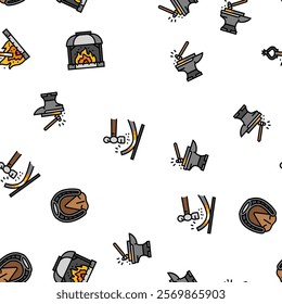 blacksmith forge anvil hammer vector seamless pattern thin line illustration