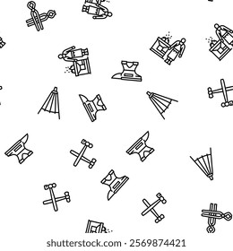 blacksmith forge anvil hammer vector seamless pattern thin line illustration