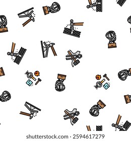 blacksmith forge anvil hammer vector seamless pattern thin line illustration