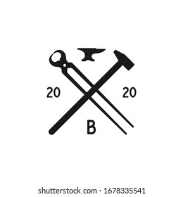 Blacksmith / Forge / Foundry with crossed hammer and pliers logo design