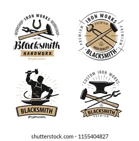 Blacksmith, Forge Logo Or Label. Blacksmithing, Iron Work Symbol. Vector