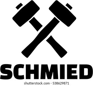 Blacksmith german word with crossed hammer
