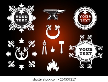 Blacksmith graphic artistic labels collection set on black
