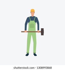 Blacksmith with hammer flat icon. Overall, coverall, worker. Labor concept. Can be used for topics like craft, blue collar, job