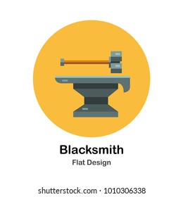 Blacksmith hammer and iron anvil flat icon