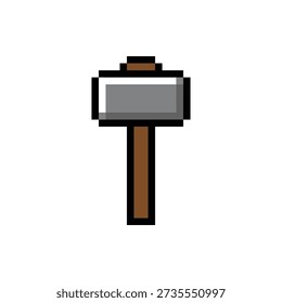 Blacksmith hammer pixel art sprite with wooden handle and grey metal head for crafting
