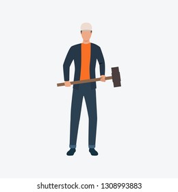 Blacksmith holding hammer flat icon. Handyman, craftsman, worker. Labor concept. Can be used for topics like craft, job, occupation