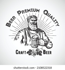 Blacksmith holding mug of beer 