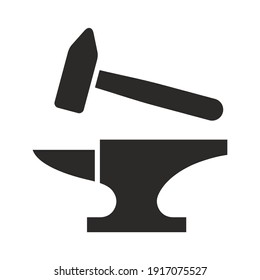Blacksmith icon. Anvil and hammer. Vector icon isolated on white background.