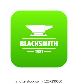 Blacksmith icon green vector isolated on white background