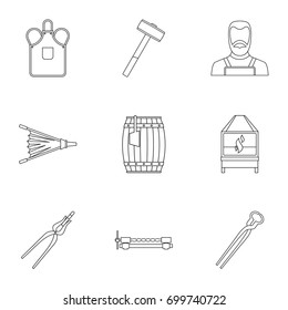 Blacksmith icon set. Outline set of 9 blacksmith vector icons for web isolated on white background