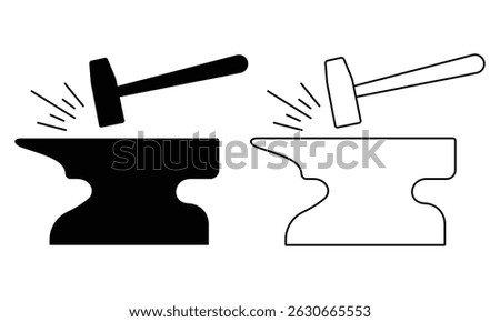 Blacksmith icon vector. Anvil and hammer vector. Silhouette of Anvil, hammer symbol and image. Vector illustration.