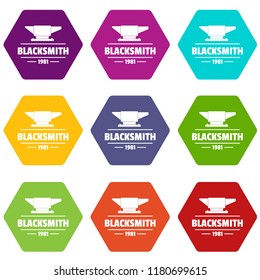 Blacksmith icons 9 set coloful isolated on white for web