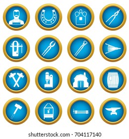 Blacksmith icons blue circle set isolated on white for digital marketing