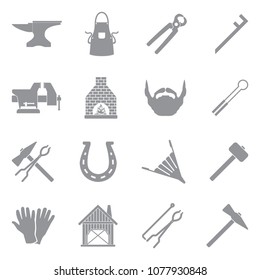 Blacksmith Icons. Gray Flat Design. Vector Illustration. 