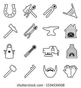 Blacksmith Icons. Line With Fill Design. Vector Illustration.