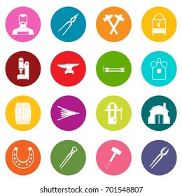 Blacksmith icons many colors set isolated on white for digital marketing