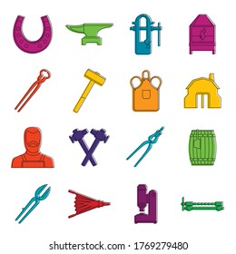 Blacksmith icons set. Doodle illustration of vector icons isolated on white background for any web design