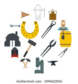 Blacksmith icons set in flat style isolated vector illustration