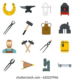 Blacksmith icons set in flat style isolated vector illustration