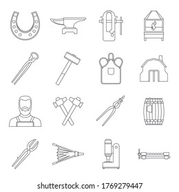 Blacksmith icons set. Outline illustration of 16 blacksmith vector icons for web