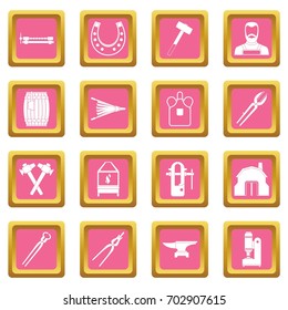 Blacksmith icons set in pink color isolated vector illustration for web and any design