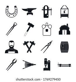 Blacksmith icons set. Simple illustration of 16 blacksmith vector icons for web