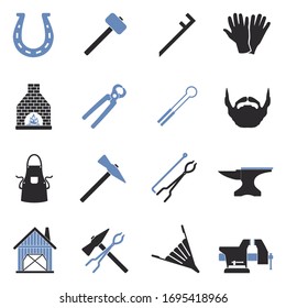 Blacksmith Icons. Two Tone Flat Design. Vector Illustration.