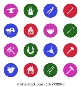 Blacksmith Icons. White Flat Design In Circle. Vector Illustration. 