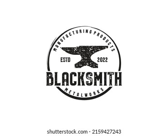 Blacksmith Iron Anvil Foundry vintage retro logo design. Usable for Business and Branding Logos. Flat Vector Logo Design Template.